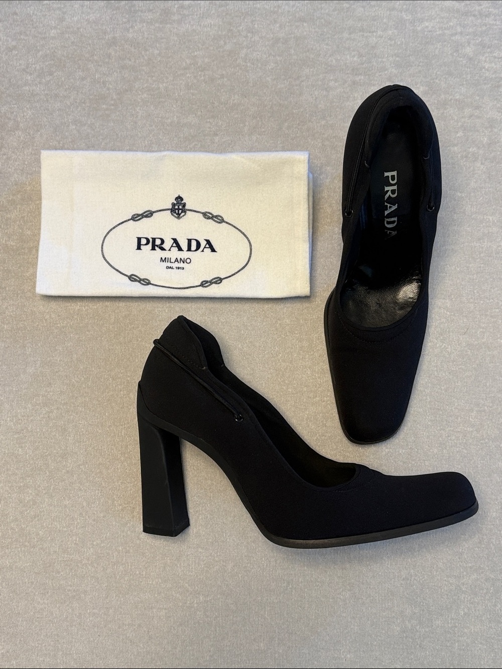 Prada Black Square-Toe Block Heel Pumps